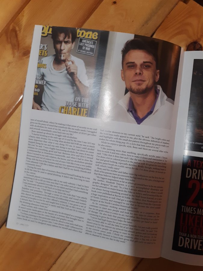 Magazine profile page with a headshot portrait of Beau Pendergraft